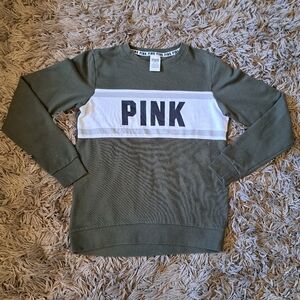Victoria's Secret PINK olive green army green Crewneck Sweater. Size XS.